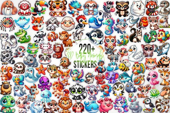 220 3D Cute Animals Stickers Bundle: A Versatile Design Resource