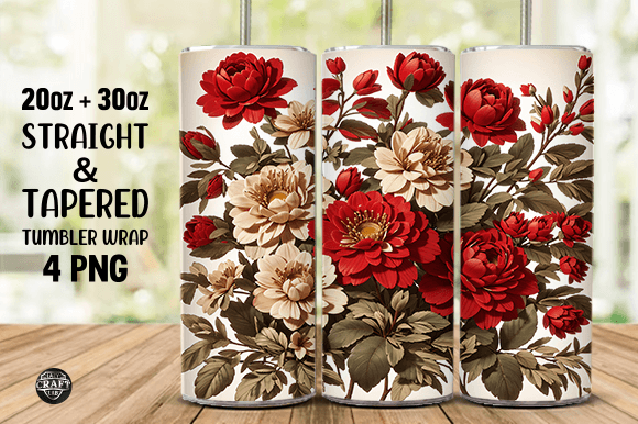 3D Antique Flowers Tumbler Wraps PNG