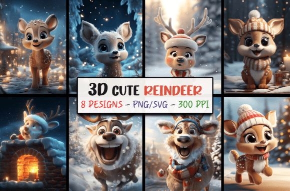 3D Christmas Backgrounds - Reindeer SVG: High-Quality Designs for Print on Demand