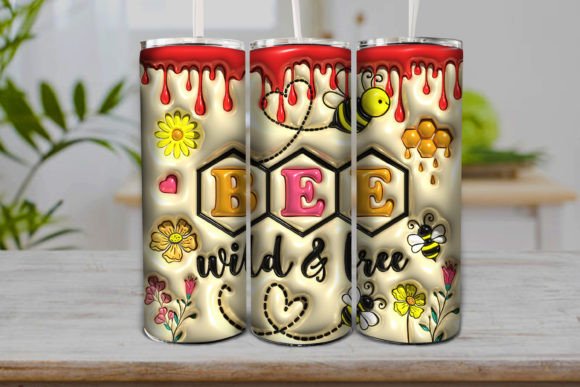 3D Inflated Bee Wild and Free Tumbler Design for 20oz Steel Cups