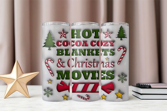 3D Inflated Christmas Tumbler Wrap PNG – A Festive and Practical Design Solution