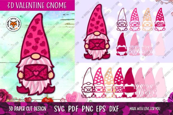 3D Valentine Gnome with Envelope – A Unique Digital Craft Design