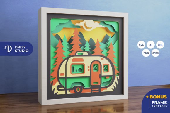 Camper Van in the Wood 3D Shadow Box: A Modern Fusion of Art, Craft, and Lifestyle