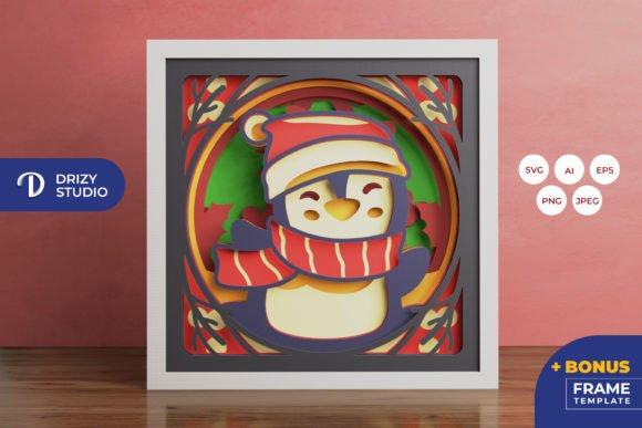Christmas Penguin 3D Shadow Box SVG – A Festive Crafting Delight
